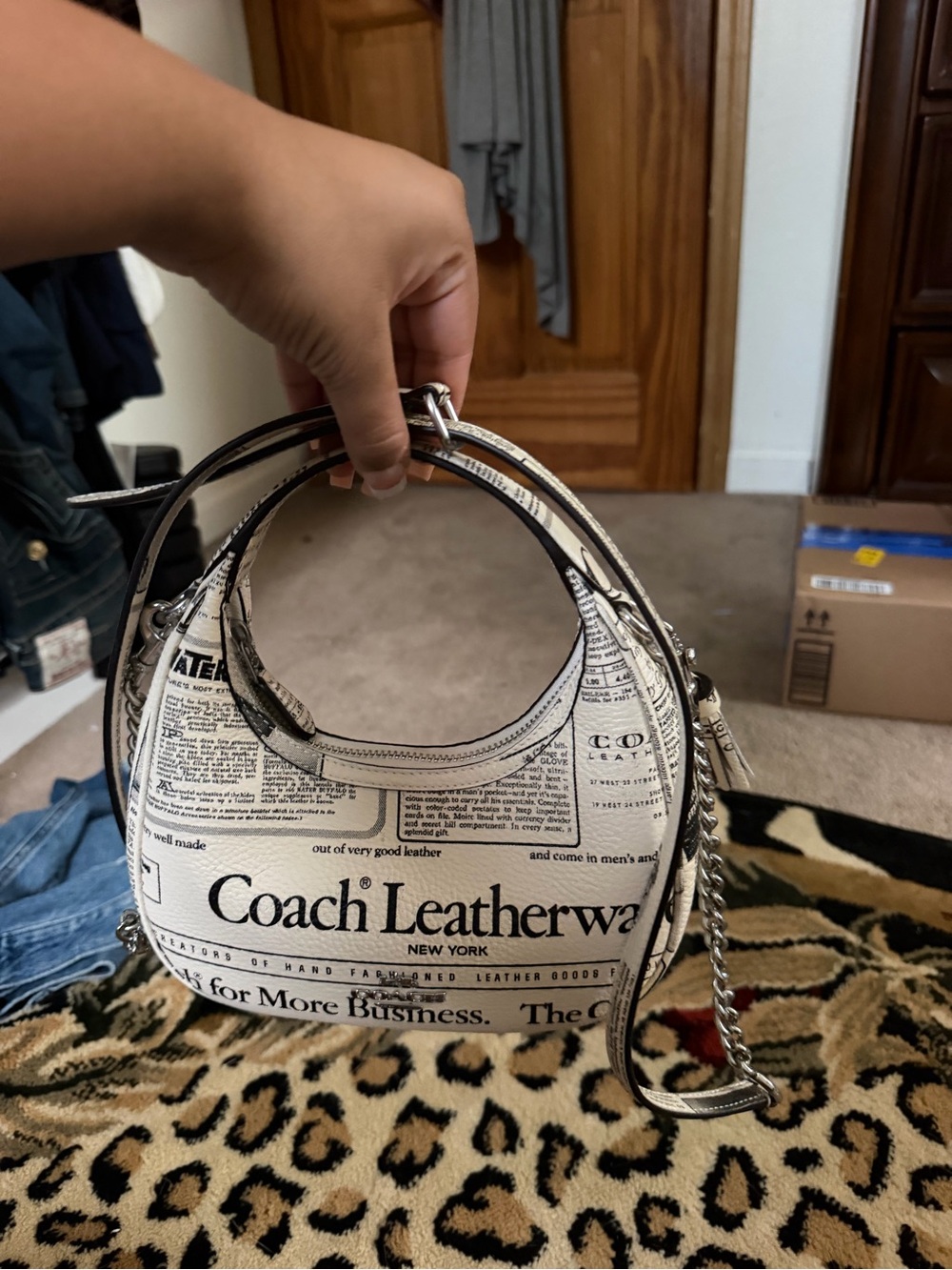 Coach White Newspaper-Print Leather Shoulder Bag